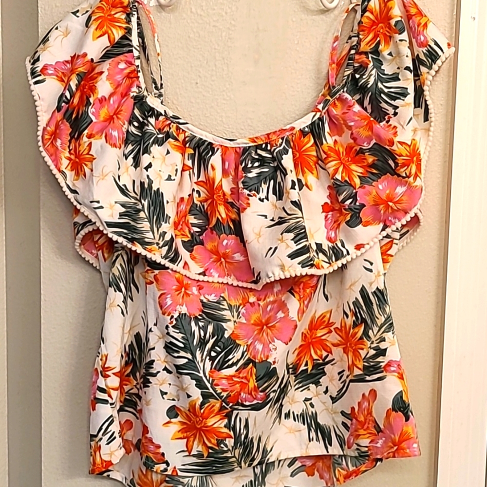 STYLE house size Small Tiki tropical flowy top pink hibiscus 🌺 💖 Nwt
